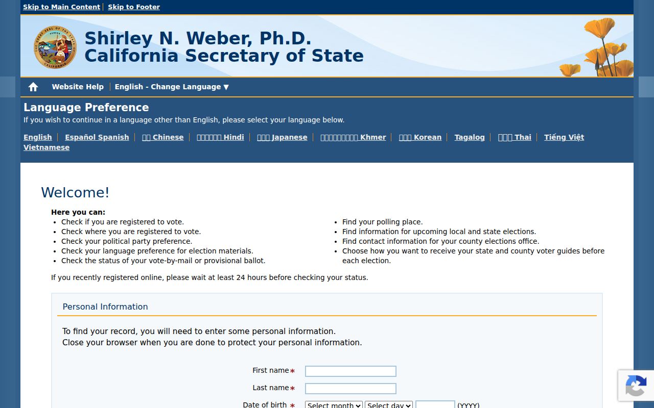Chino people search California My Voter Status lookup
