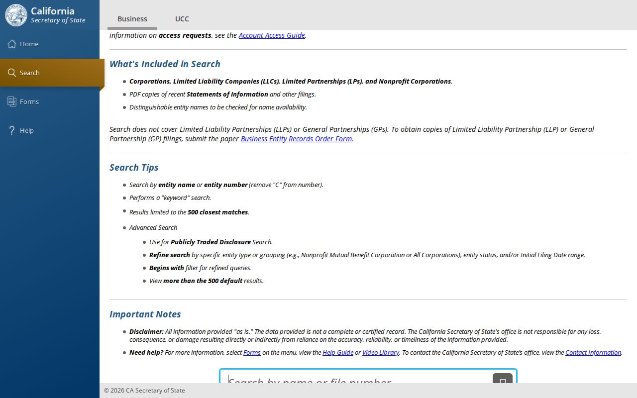 Chino people search California Secretary of State business search