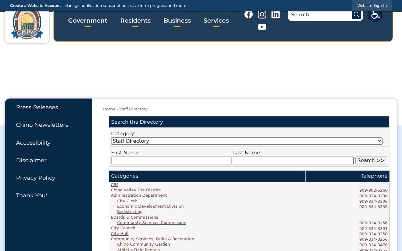 Chino people search city staff directory