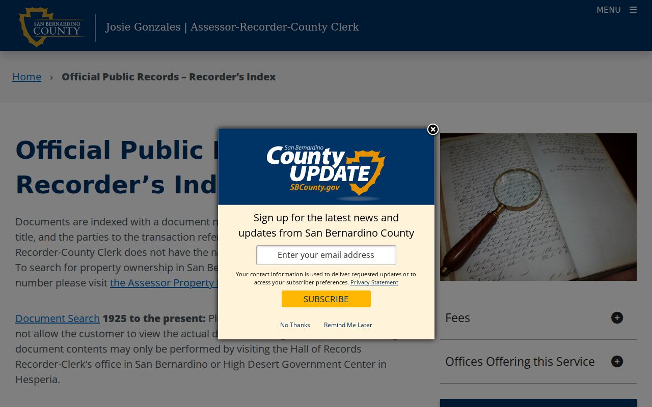 Chino people search official records page for San Bernardino County