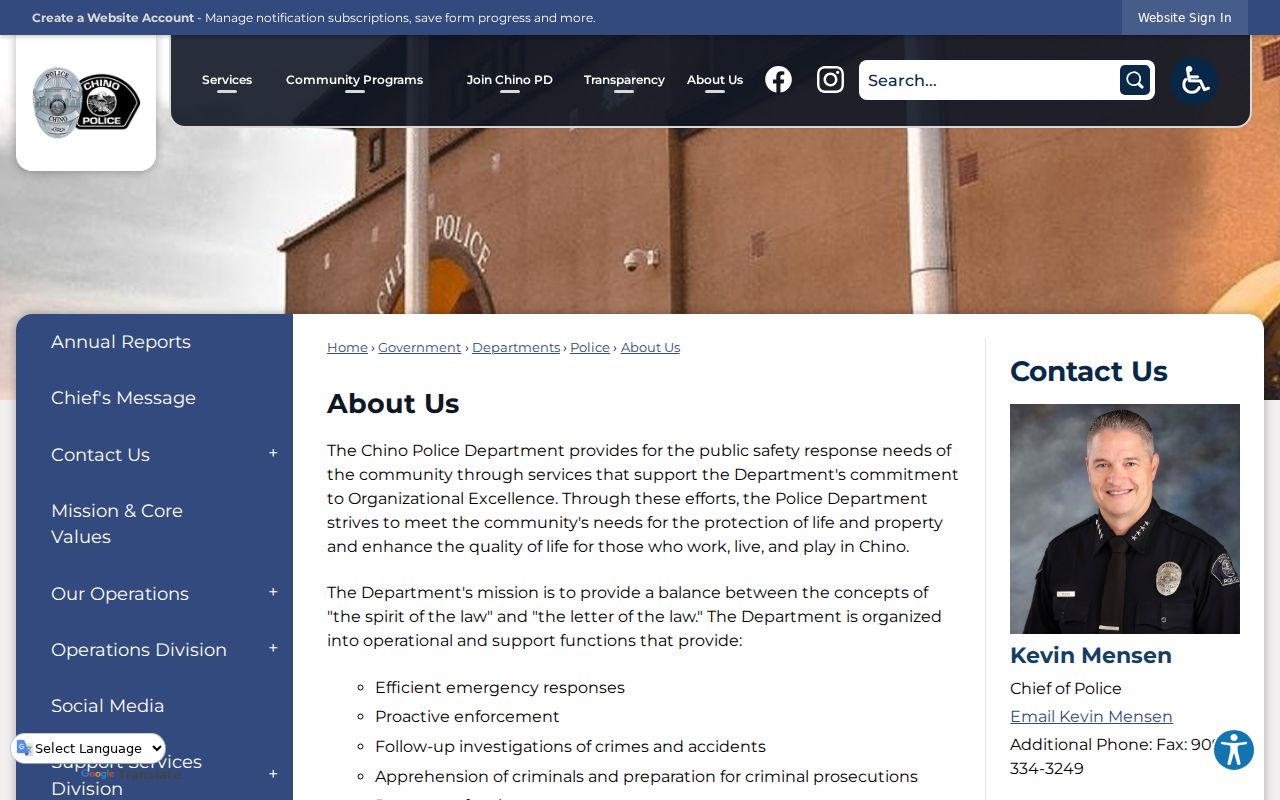 Chino people directories source for Chino Police Department records routing