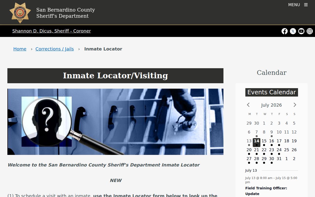 Chino public records San Bernardino County Sheriff inmate locator