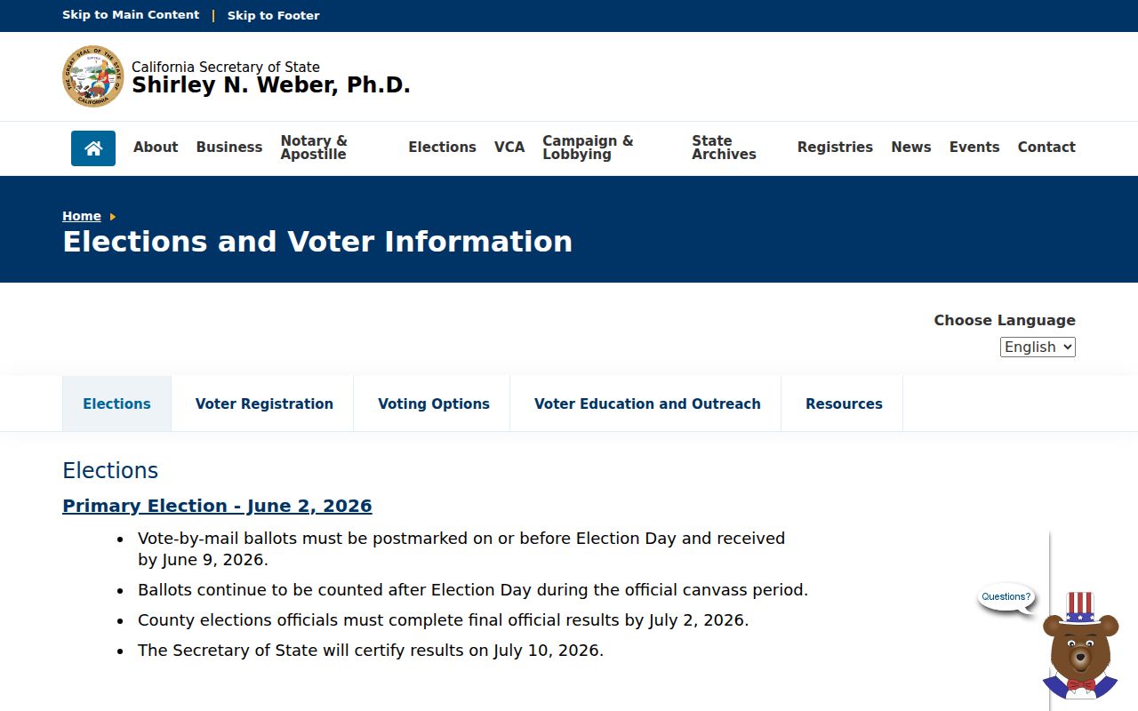 Chino voter registration records source from California Secretary of State elections resources